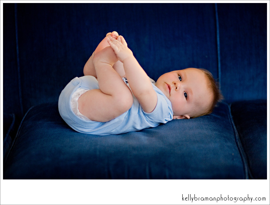 *most 4 month olds are not grabbing their feet yet~Jacob is a strong little guy!